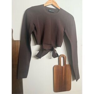 Ten by Babaton Brown Retrospect Long Sleeve Crewneck Split Crop Top Small